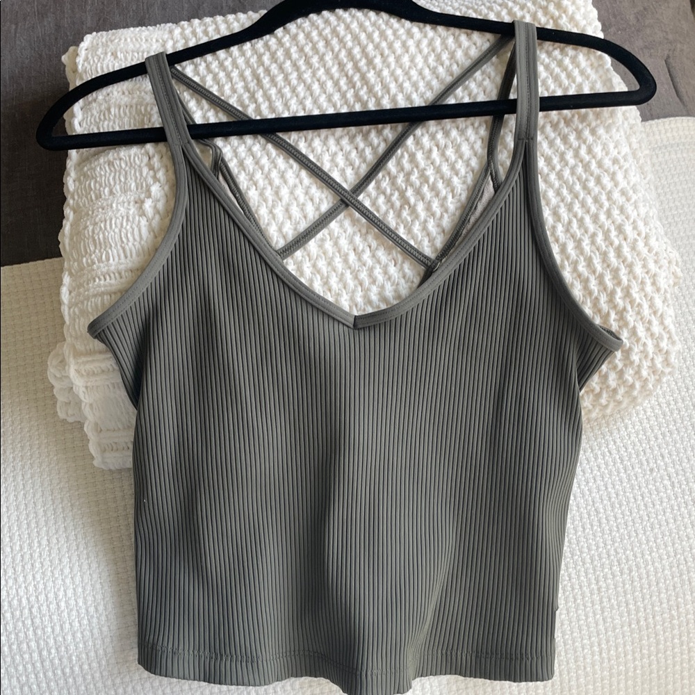 Vuori Olive Green Ribbed Crop